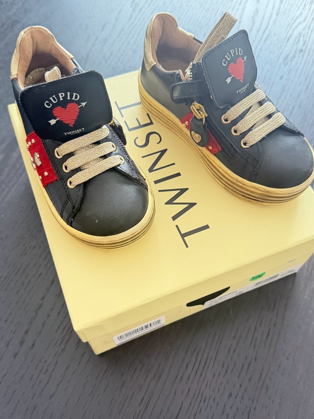 Twin-Set Black Kids Sneakers with Red Heart Detail